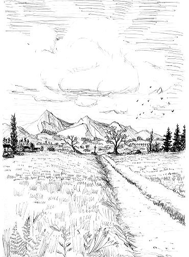 dessin d'un paysage montagne